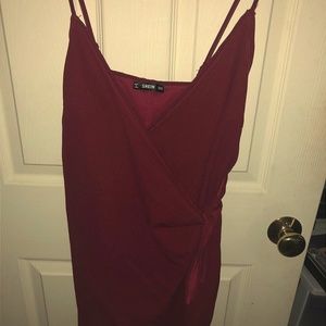 red wrap dress
